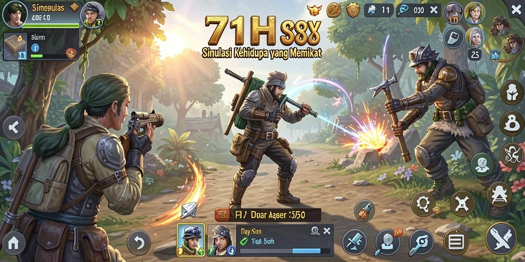 Screenshot utama 71H menampilkan gameplay simulasi kehidupan yang menarik.
