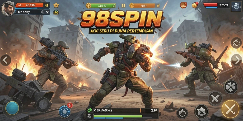 Screenshot 98SPIN menampilkan aksi pertempuran yang mendebarkan dan karakter yang dinamis.