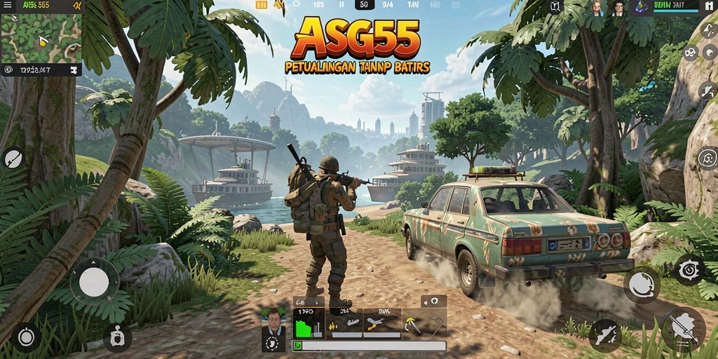 Tangkapan layar gameplay ASG55 menampilkan petualangan epik di dunia terbuka.