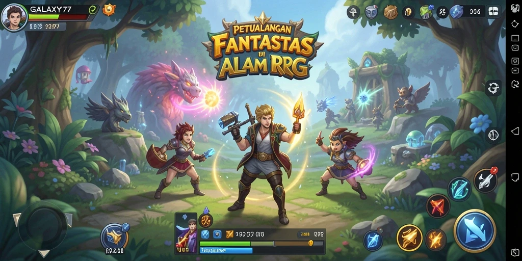 Tangkapan layar GALAXY77 menampilkan karakter bertarung dalam pertempuran epik.