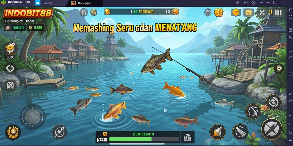 Tampilan gameplay menarik dalam <strong>INDOBIT88</strong> yang menunjukkan pengalaman memancing.