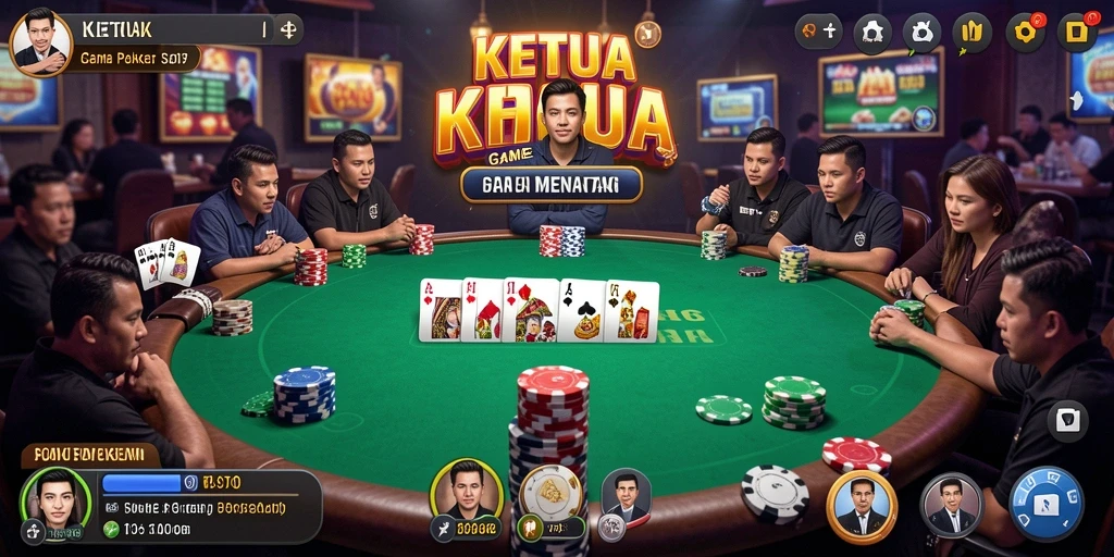Tangkapan layar permainan KETUA yang menunjukkan aksi Poker yang mendebarkan.
