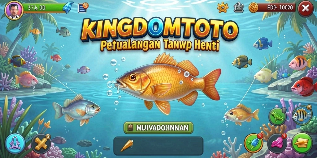 Screenshot KINGDOMTOTO menunjukkan momen seru saat menangkap ikan besar.