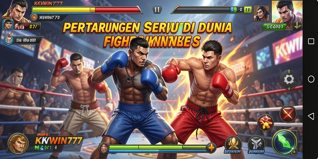 Screenshot KKWIN777 menunjukkan pertarungan seru antar karakter.
