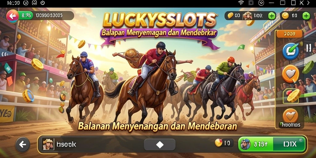 Gameplay <strong>LUCKYSLOTS</strong> yang mendebarkan dan penuh aksi balapan.