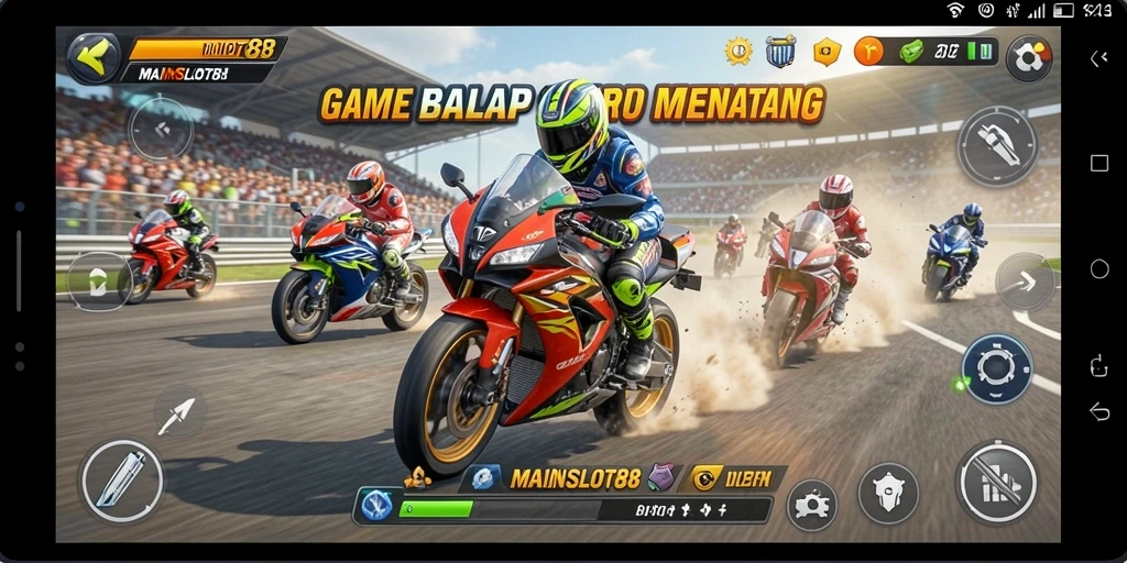 Tampilan gameplay mendebarkan dalam balapan motor.