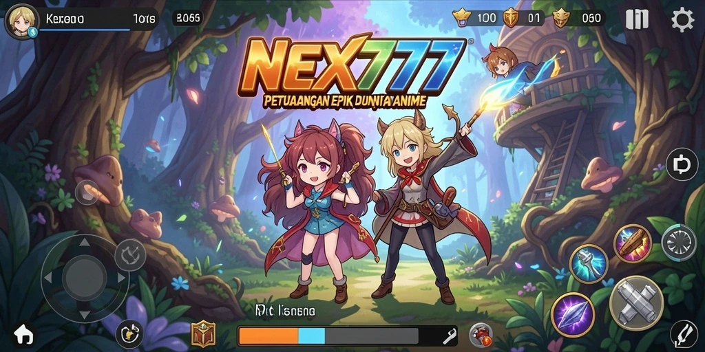 Screenshot gameplay NEX777 menampilkan karakter anime dalam aksi penuh gaya.