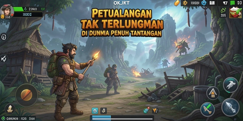 Tangkapan layar gameplay OKJKT menampilkan aksi petualangan yang menegangkan.