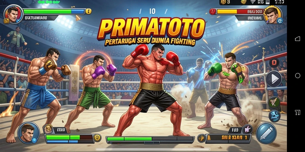 Tampilan gameplay seru dan intens di PRIMATOTO, menampilkan aksi pertarungan yang mendebarkan.
