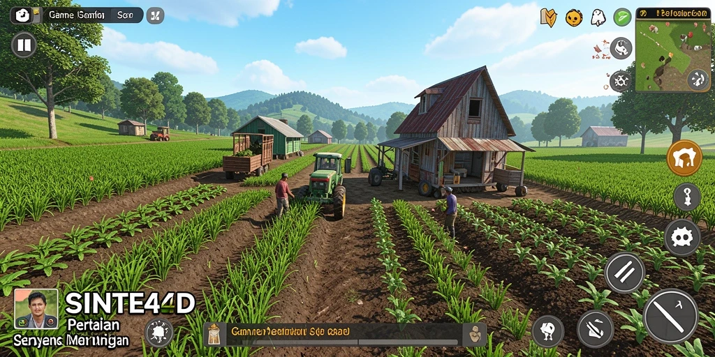 Screenshot gameplay SINTE4D menampilkan aktivitas bertani yang seru dan interaktif.