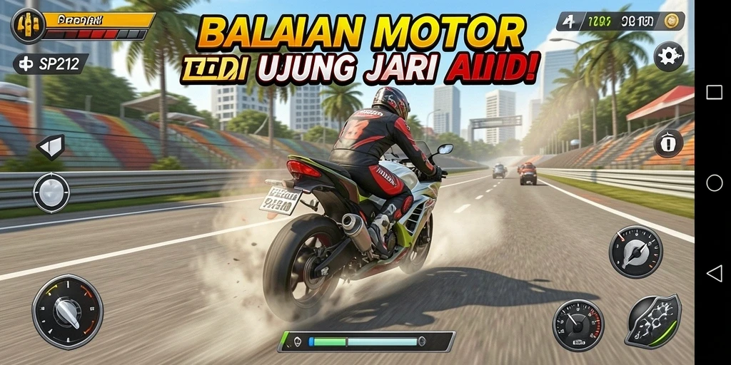 Tampilan aksi balapan motor yang mendebarkan dari SP212.