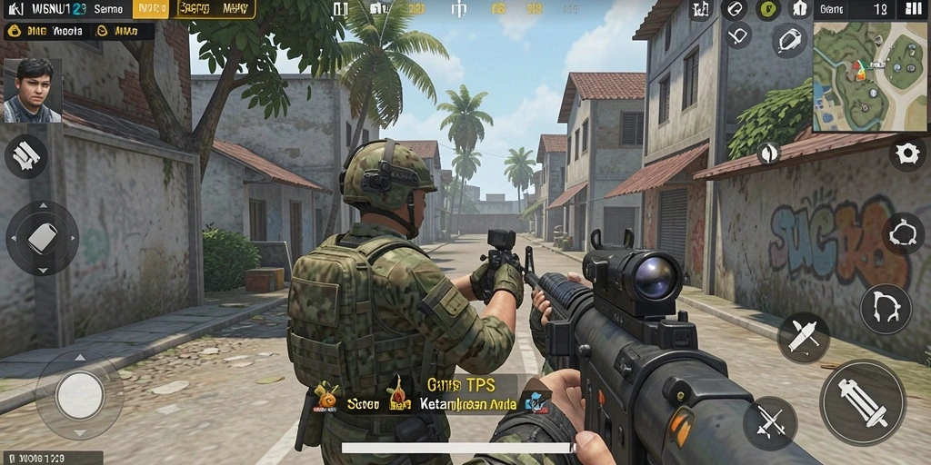 Tampilan gameplay menarik dari WISNU123 dengan aksi tembak-menembak yang seru.